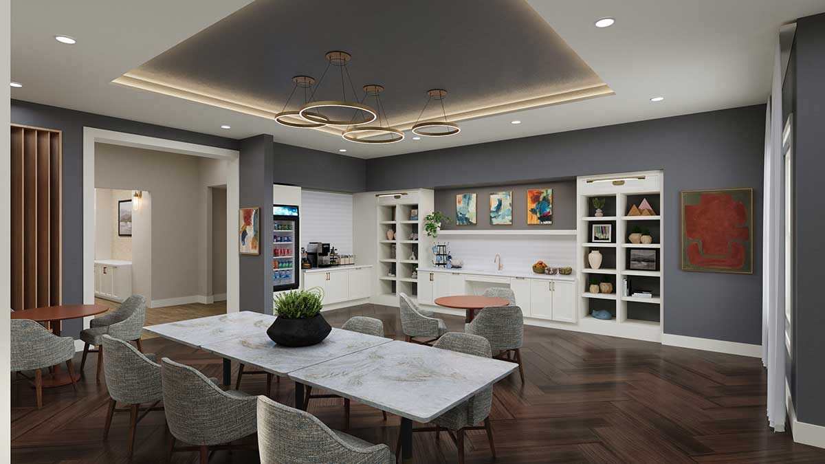 Inside dining area at The Emberly in Fort Worth, TX