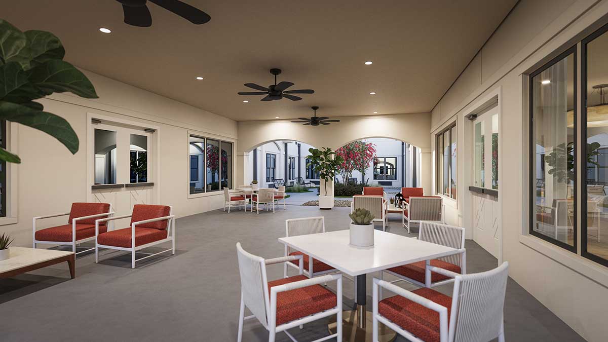 Common seating and tables at The Emberly in Alliance Fort Worth