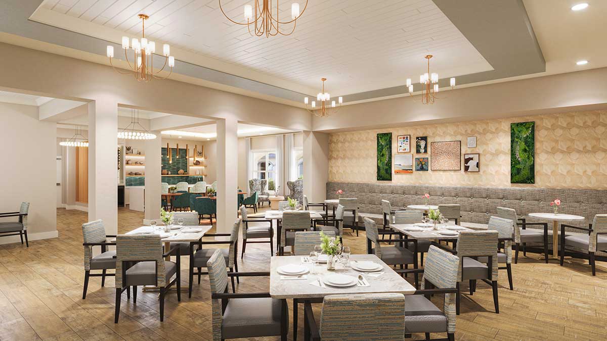 View of tables in the senior dining area of The Emberly in TX
